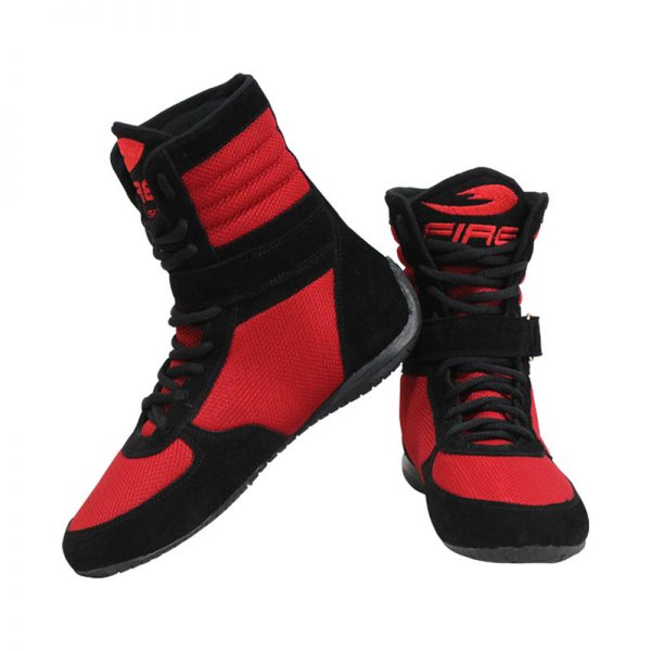 Par de zapatillas o botas largas de GAMUZA profesional para Boxeo Negro/Rojo