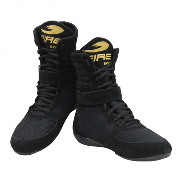 Par de zapatillas o botas largas de GAMUZA profesional para Boxeo Negro