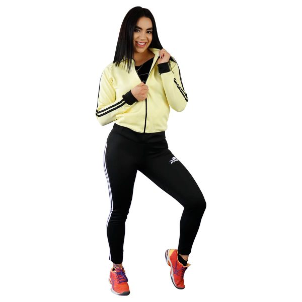 Conjunto Deportivo (Pants) Fire Sports Femenil corte Slim Fit 2 franjas Amarillo/Negro